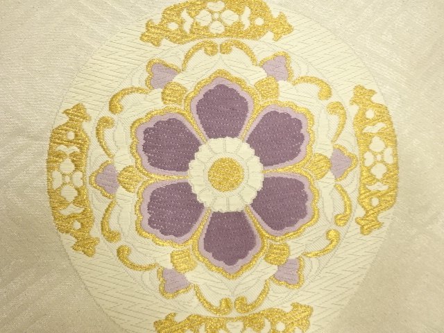  アンティーク　花丸模様織り出し袋帯（材料）